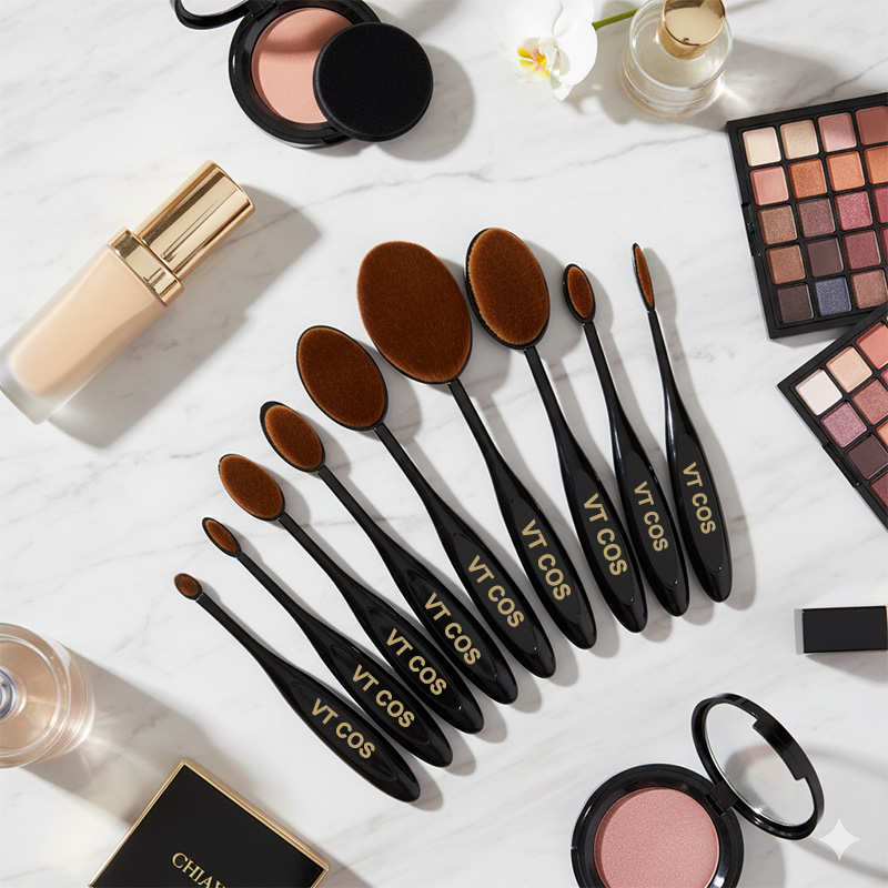 Logo printing at 10pcs oval makeup brush set
