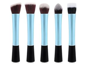 Factory direct 5-piece bulk custom foundation brushes with sky blue ferrules for private label brands