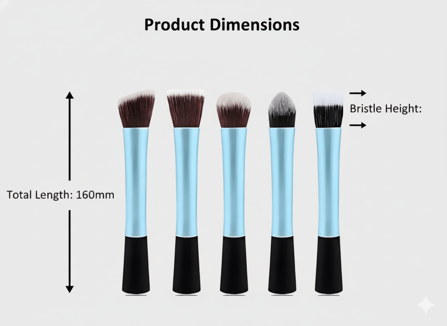 Specification and total length dimensions for bulk custom foundation brushes manufactured by OEM factory