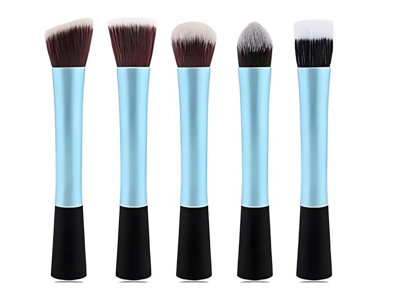 Factory direct 5-piece bulk custom foundation brushes with sky blue ferrules for private label brands