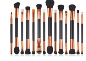 Wholesale double-ended makeup brush set featuring various brush heads for professional beauty brands