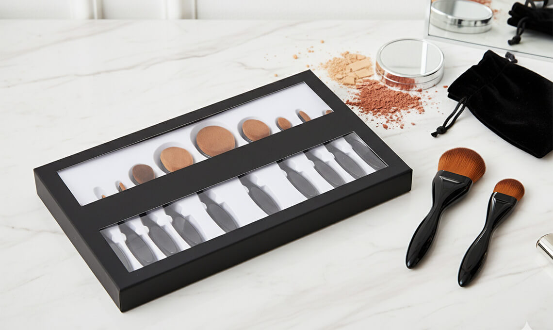 private label oval makeup brush set package