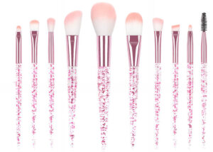 Front view of 10-piece professional glitter handle makeup brush set