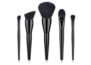 Main view of vegan makeup brushes wholesale with glossy black handles and professional synthetic bristles