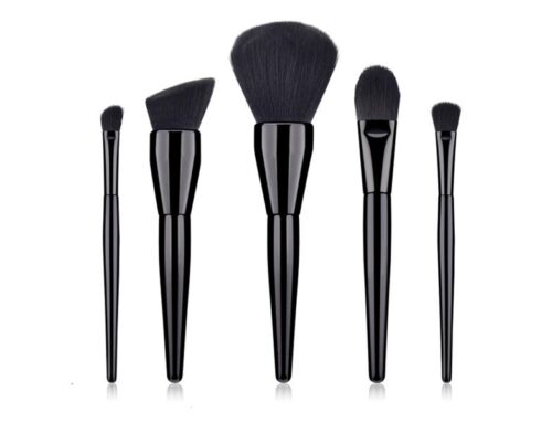 Customized 5-Piece Makeup Brush Set with Glossy Black Handles