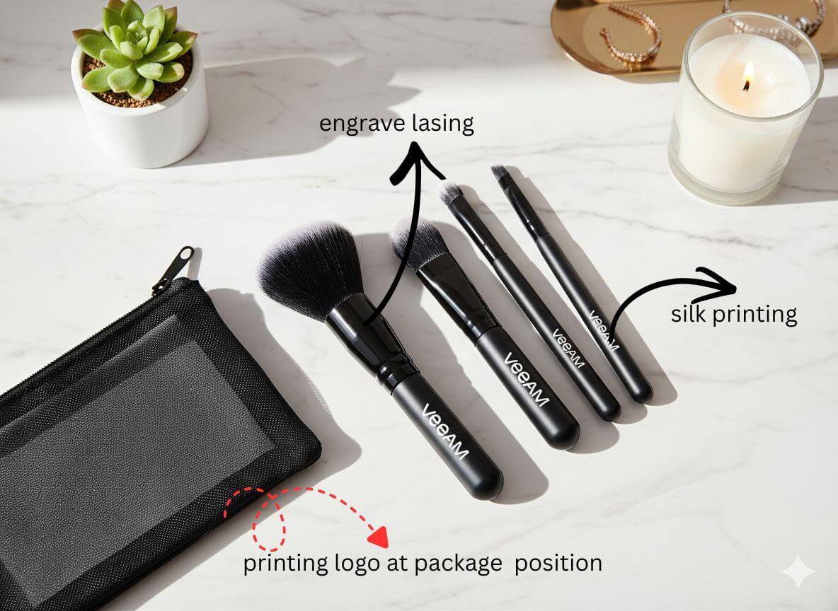 4pcs makeup brush set with mesh at table