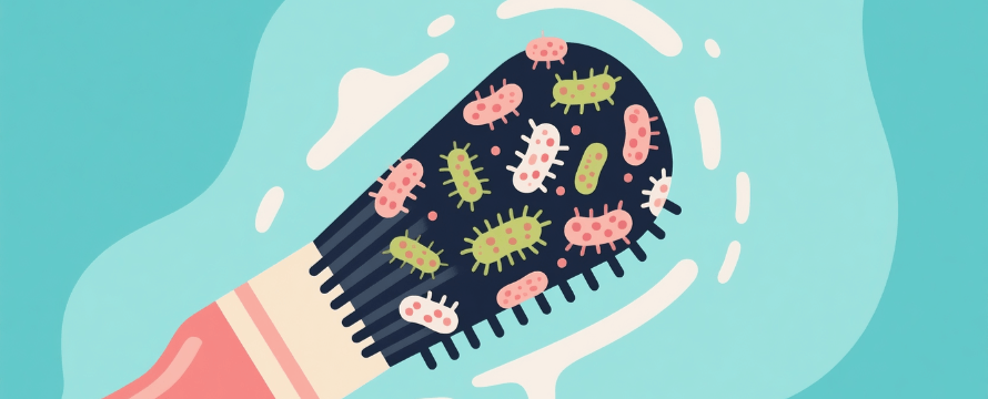 Illustration of bacterial growth on uncleaned makeup brushes