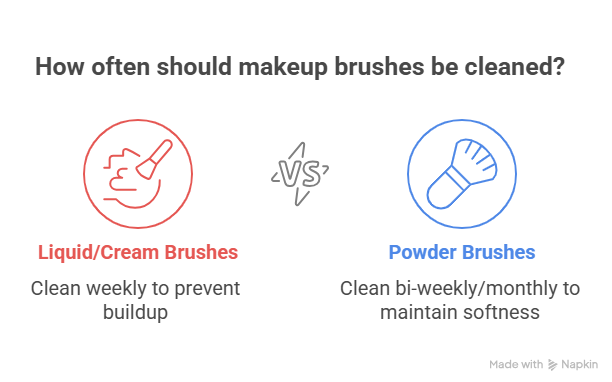 Personalized makeup brush cleaning frequency and replacement recommendation chart